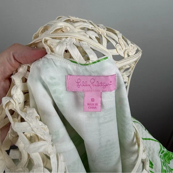 Lilly Pulitzer Lacina Mint Julep Kentucky Derby Shift Lattice Dress Size 10 - Picture 14 of 15